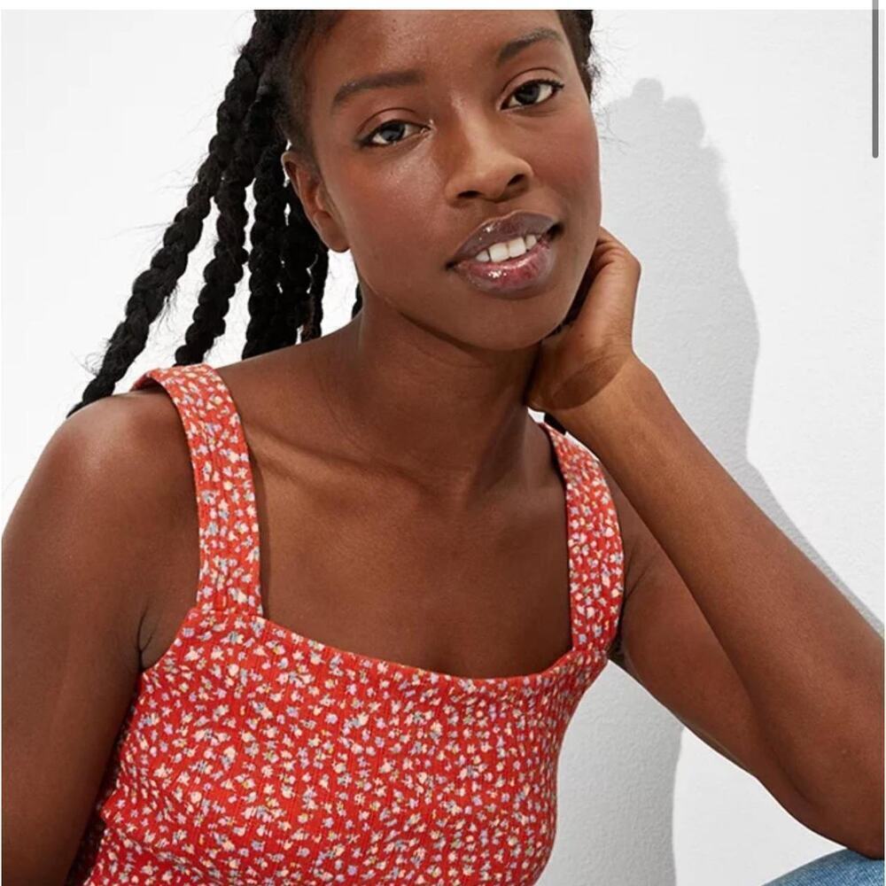 American Eagle AE Floral Print Cropped Ribbed Tank Women's Size XS